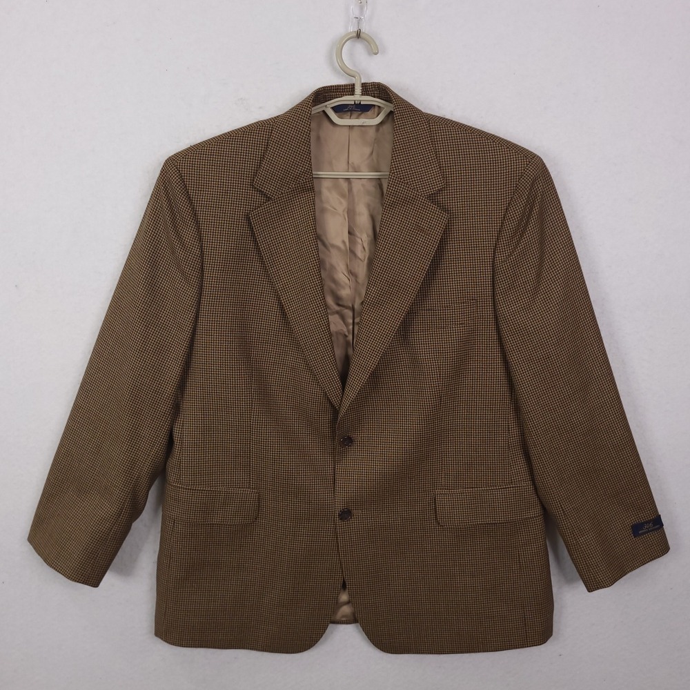 Brooks Brothers 346 Blazer Mens 44 SH Brown Houndstooth Wool Sport Coat NEW